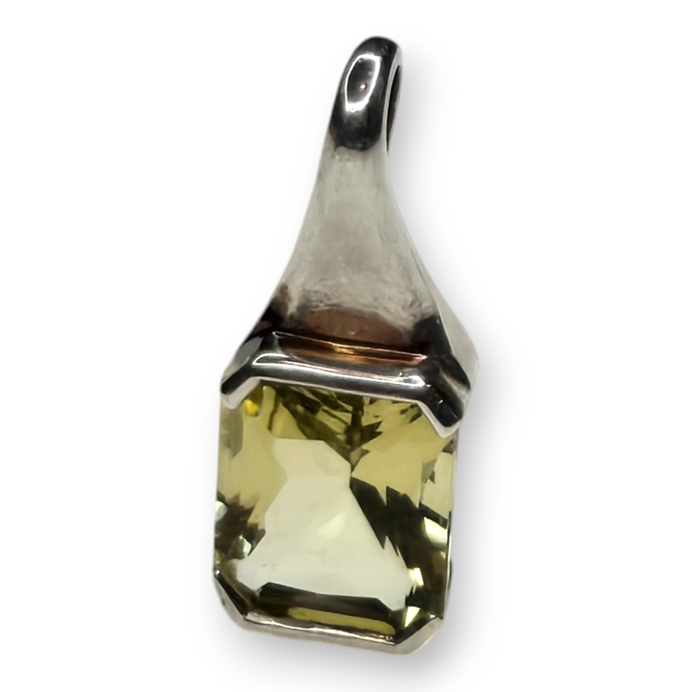 Hong Kong Pendant Sterling Silver 925 Yellow Citrine Emerald Cut Large Bail
